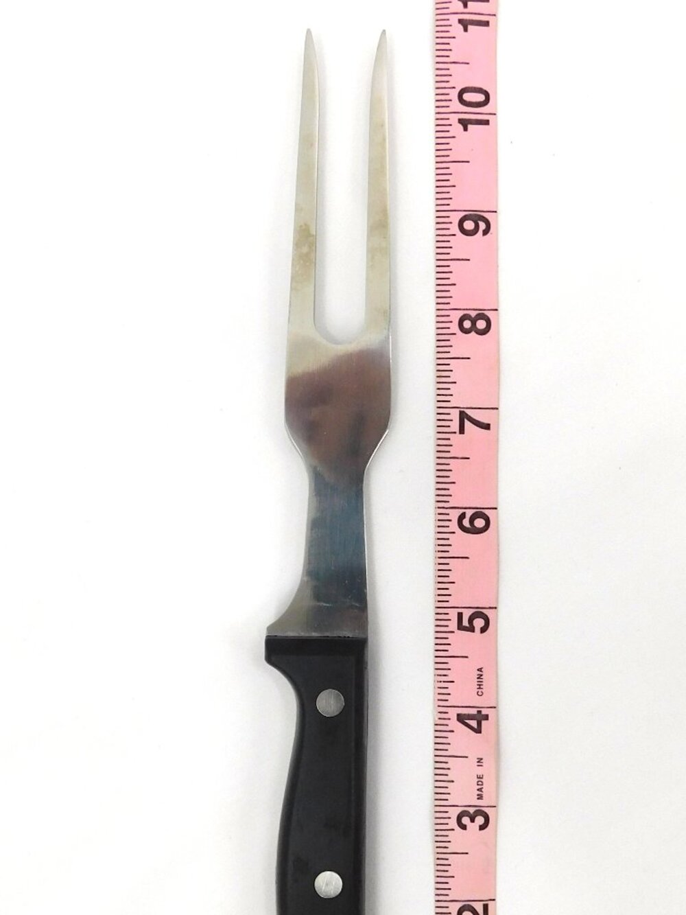Vintage Stainless Steel with Black Handle Riveted Meat Carving Fork